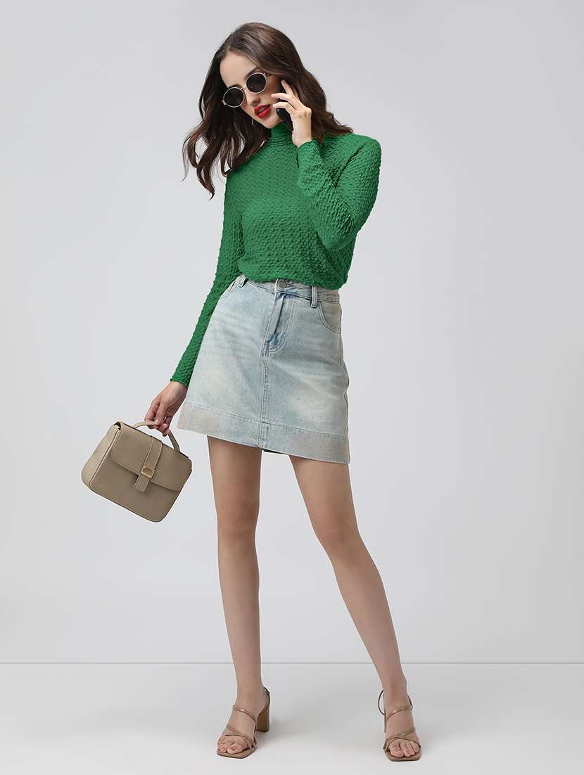 women green self designed mock neck long sleeve top - 22086405 - Standard Image - 4