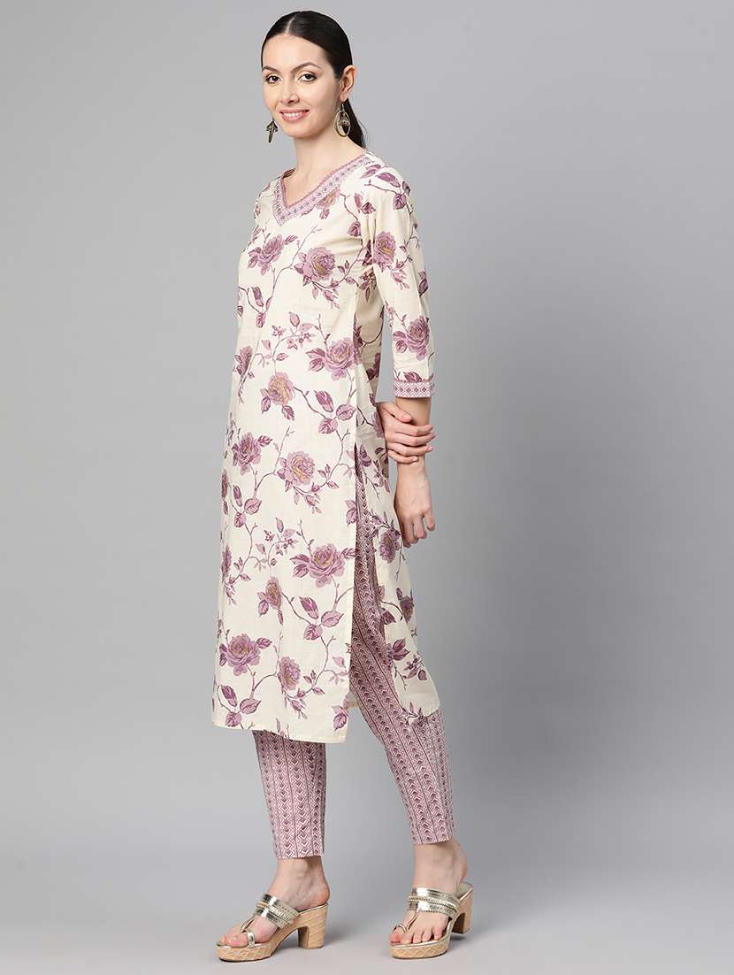 women floral three quarter sleeve kurta pant with dupatta set - 22086503 -  Standard Image - 1