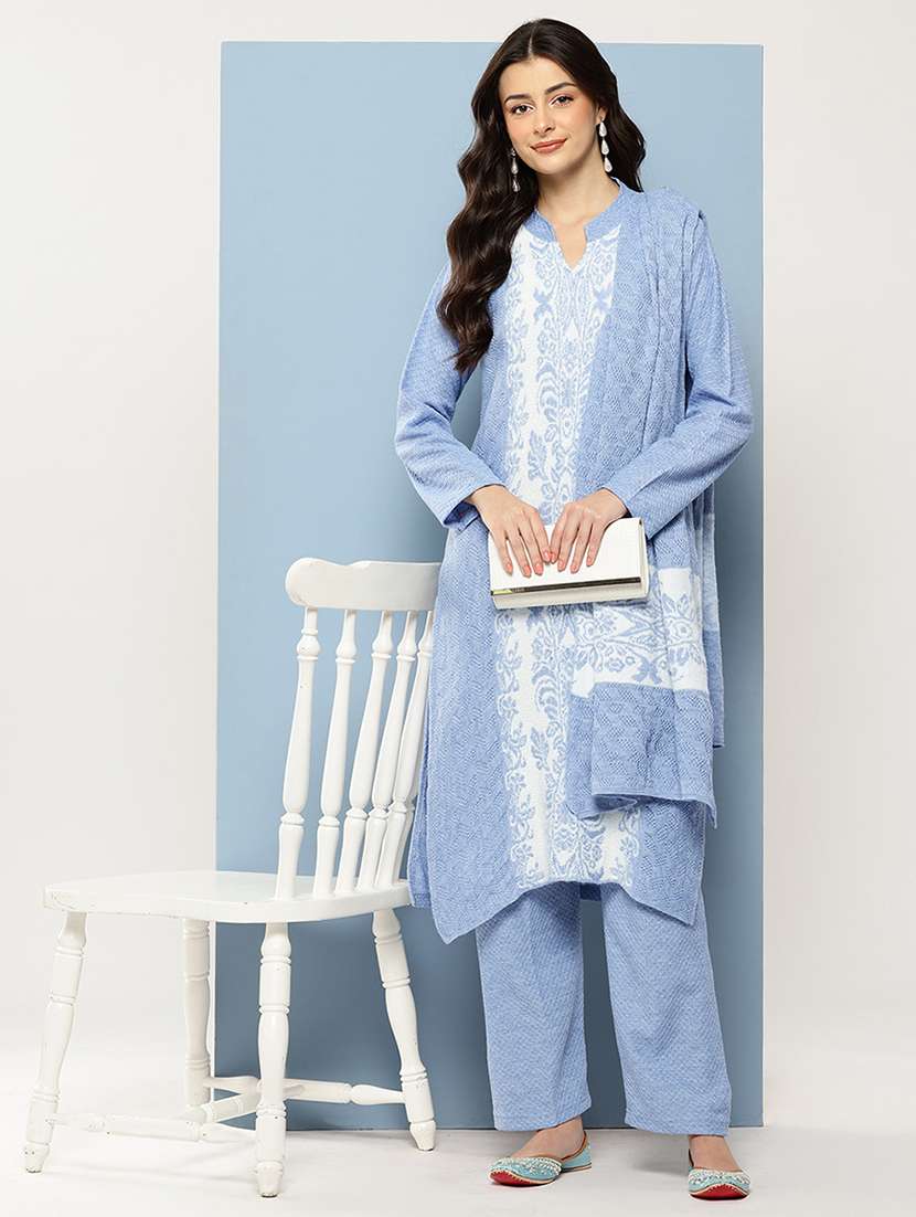 women self design long sleeve kurta pant with dupatta set
