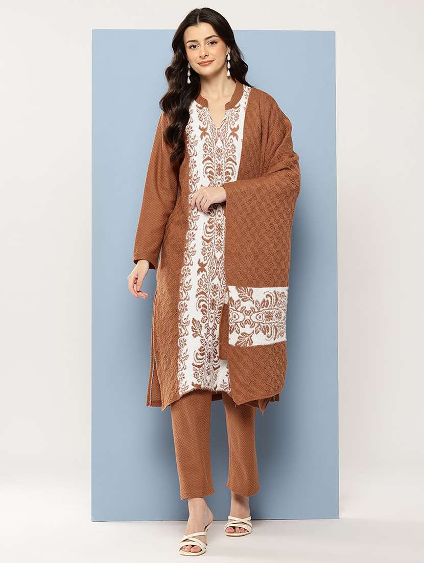 women self design long sleeve kurta pant with dupatta set - 22086509 - Standard Image - 1