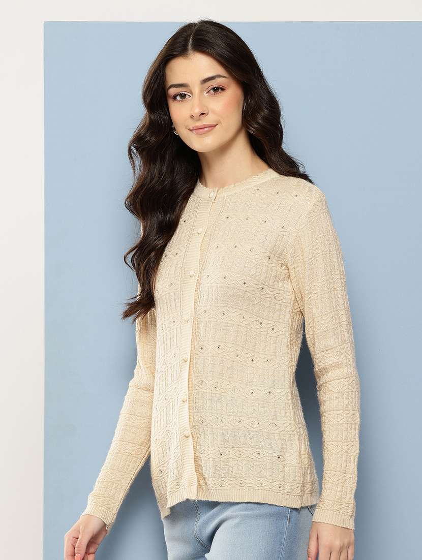 women self designed long sleeve cardigan - 22086522 -  Standard Image - 1