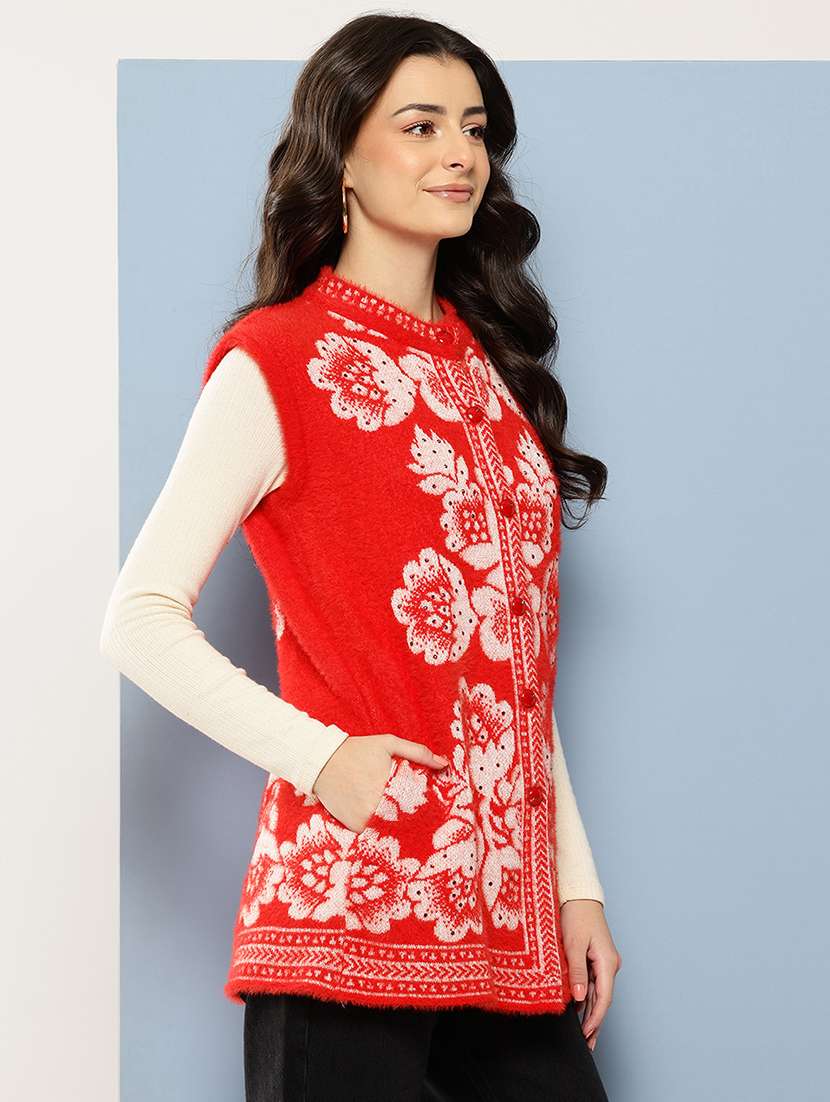 women self designed sleeveless cardigan - 22086524 -  Standard Image - 1