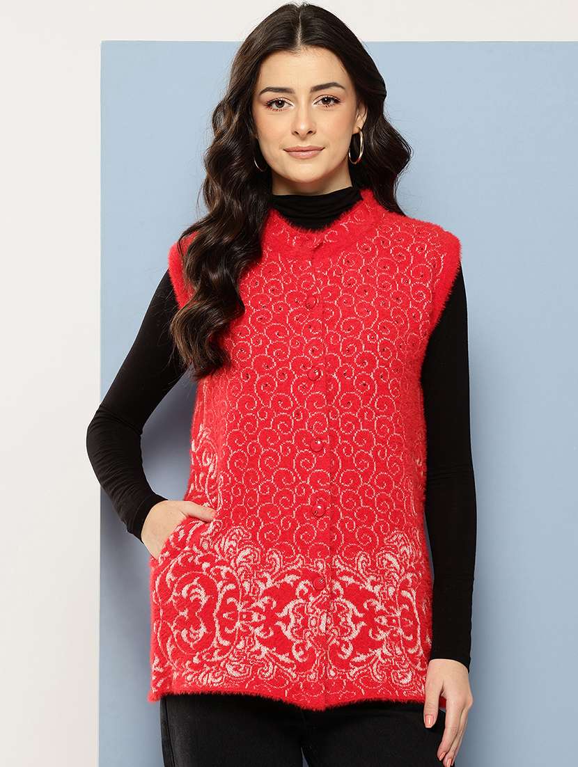 women self designed sleeveless cardigan