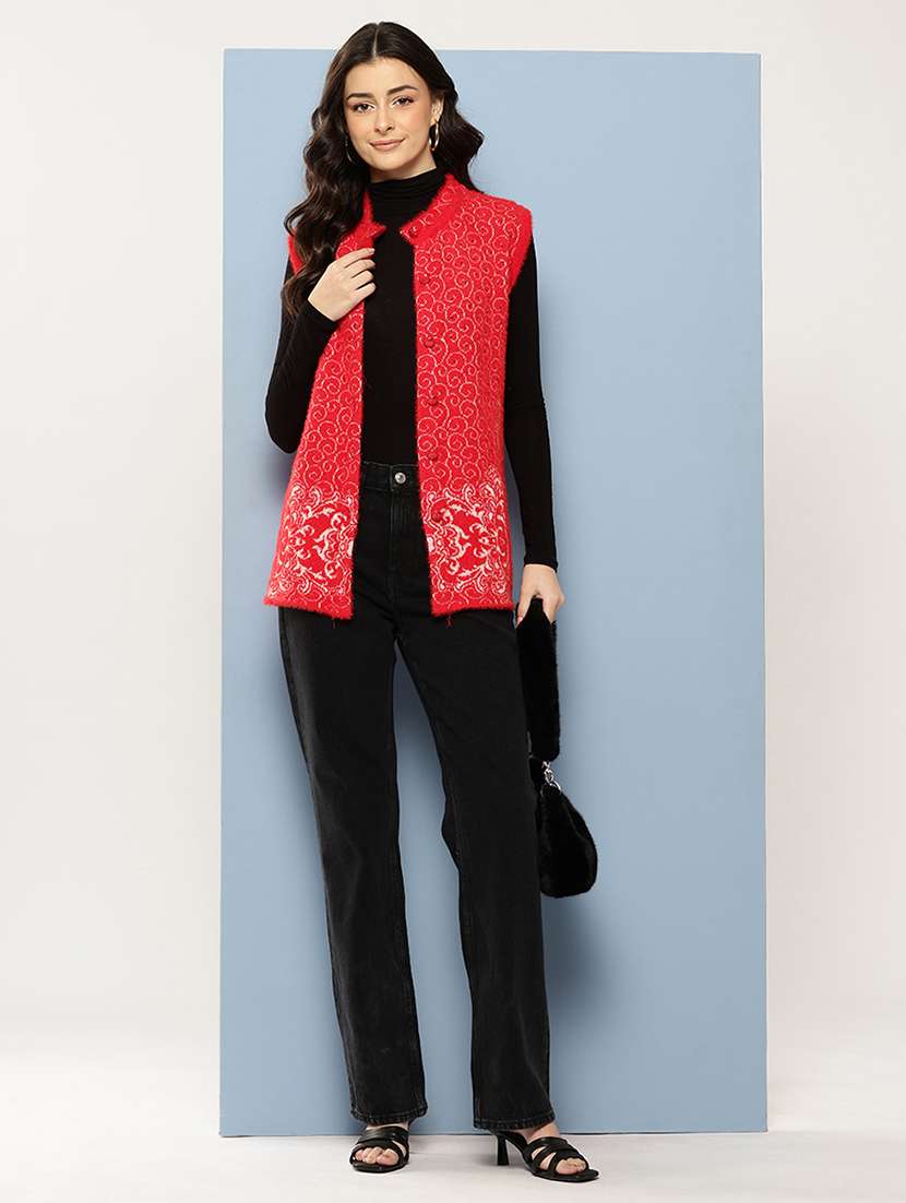 women self designed sleeveless cardigan - 22086529 -  Standard Image - 4