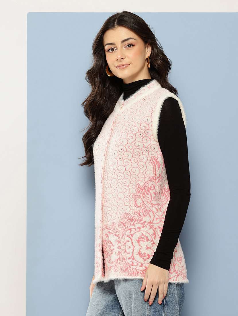 women self designed sleeveless cardigan - 22086531 -  Standard Image - 1