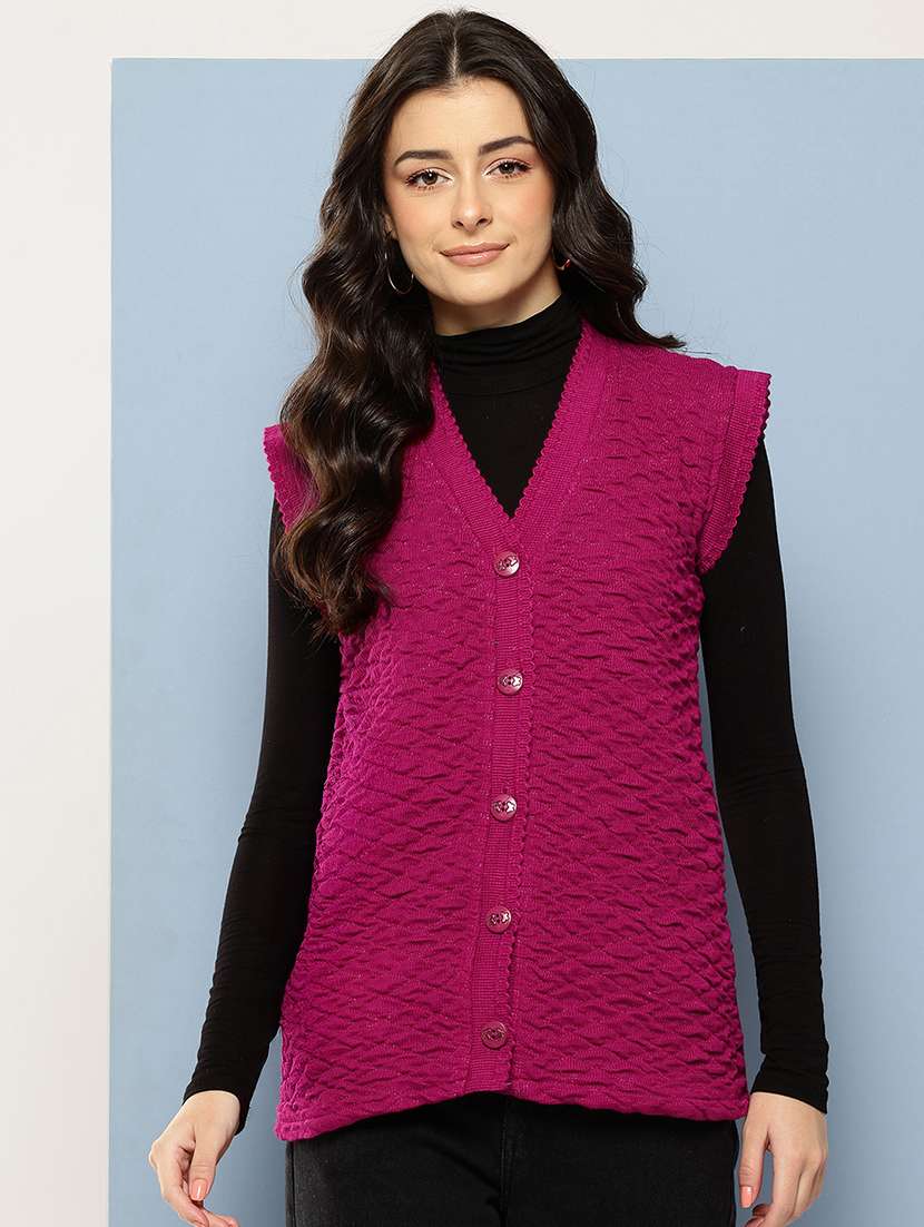 women self designed sleeveless cardigan