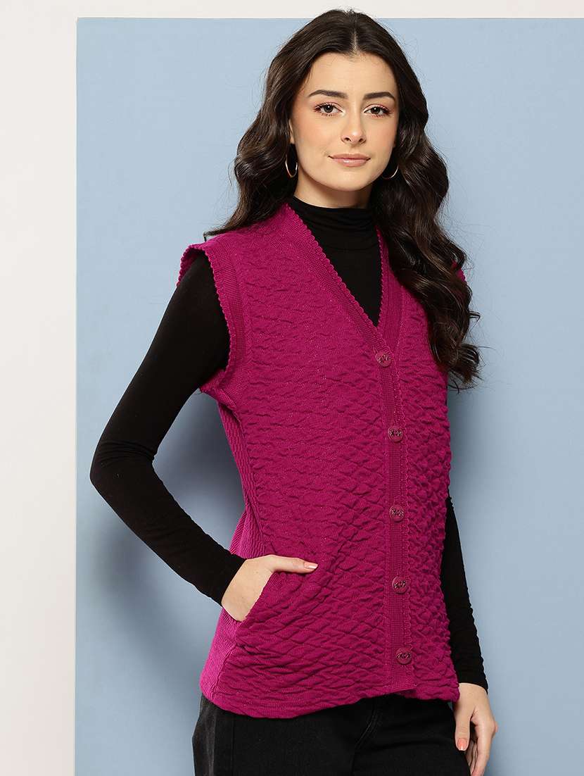 women self designed sleeveless cardigan - 22086534 -  Standard Image - 1