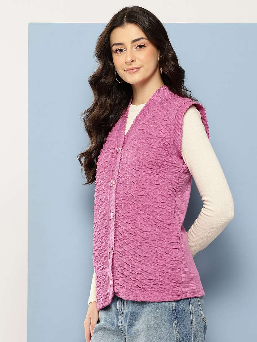 women self designed sleeveless cardigan - 22086535 -  Standard Image - 1