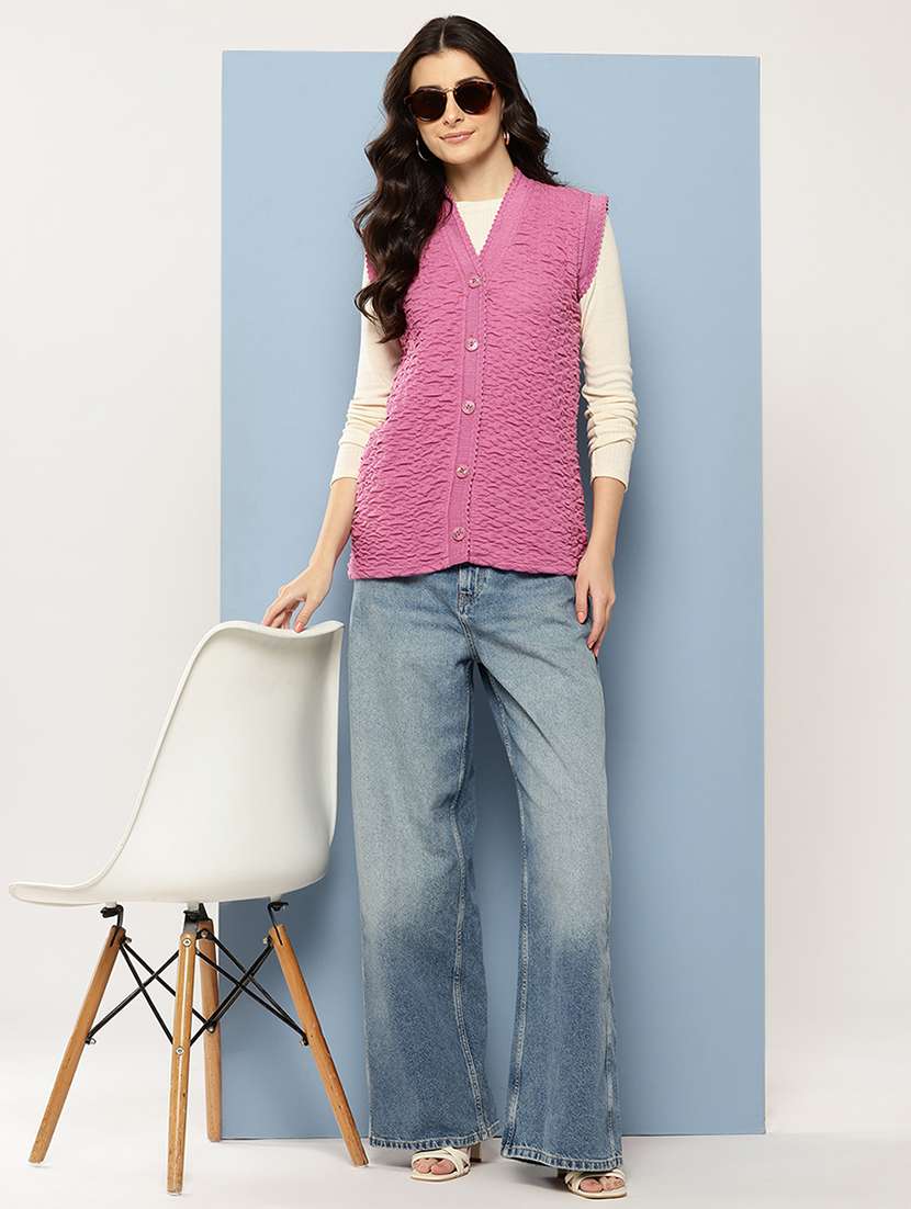 women self designed sleeveless cardigan - 22086535 -  Standard Image - 4