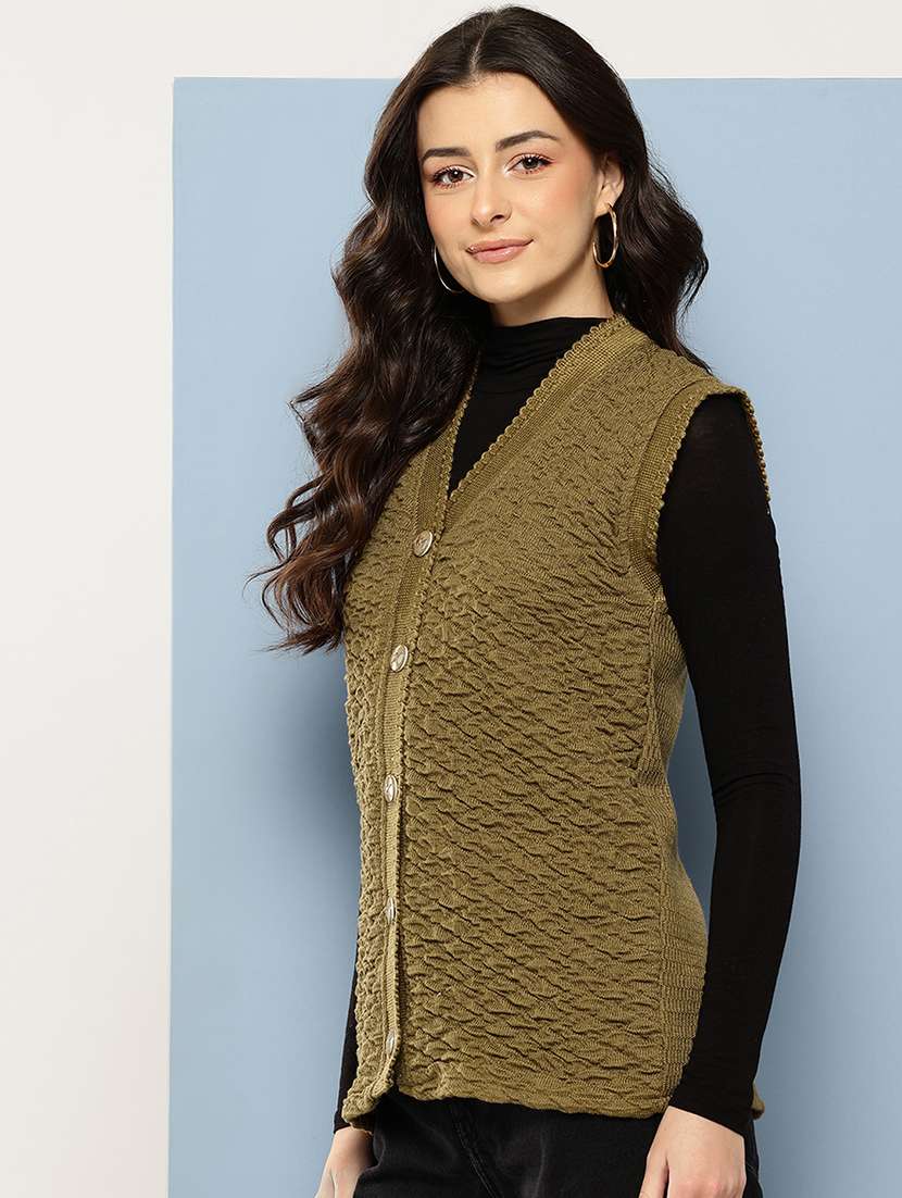 women self designed sleeveless cardigan - 22086536 -  Standard Image - 1