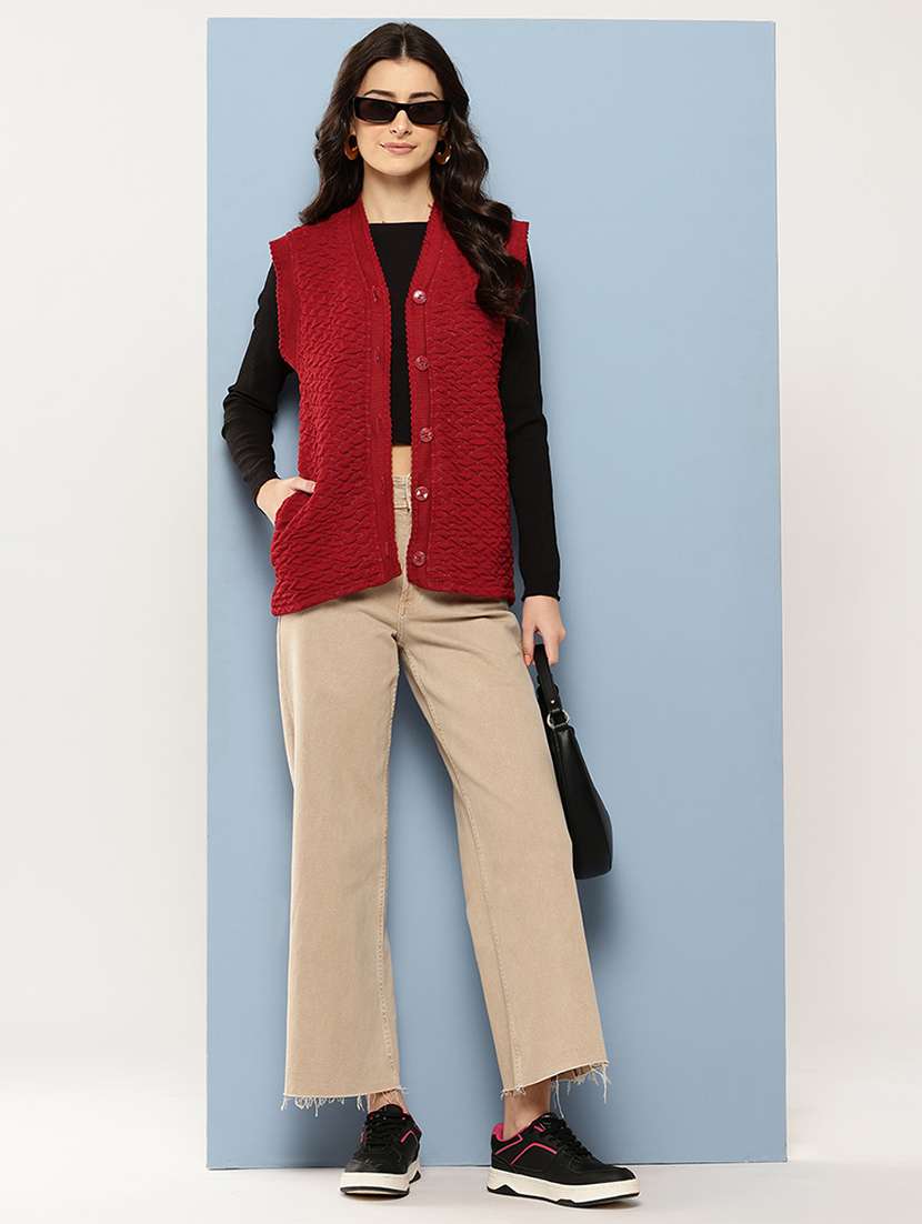 women self designed sleeveless cardigan - 22086537 -  Standard Image - 1