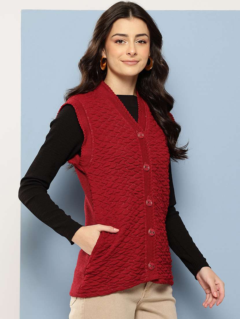 women self designed sleeveless cardigan - 22086537 -  Standard Image - 4