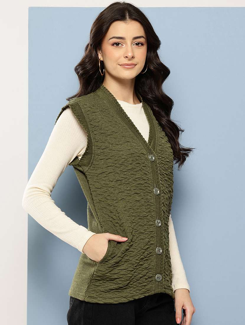 women self designed sleeveless cardigan - 22086538 -  Standard Image - 1
