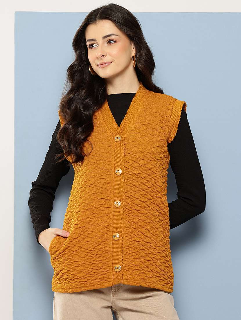 women self designed sleeveless cardigan
