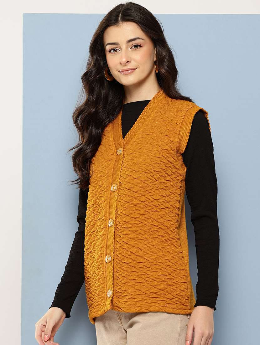 women self designed sleeveless cardigan - 22086539 -  Standard Image - 1