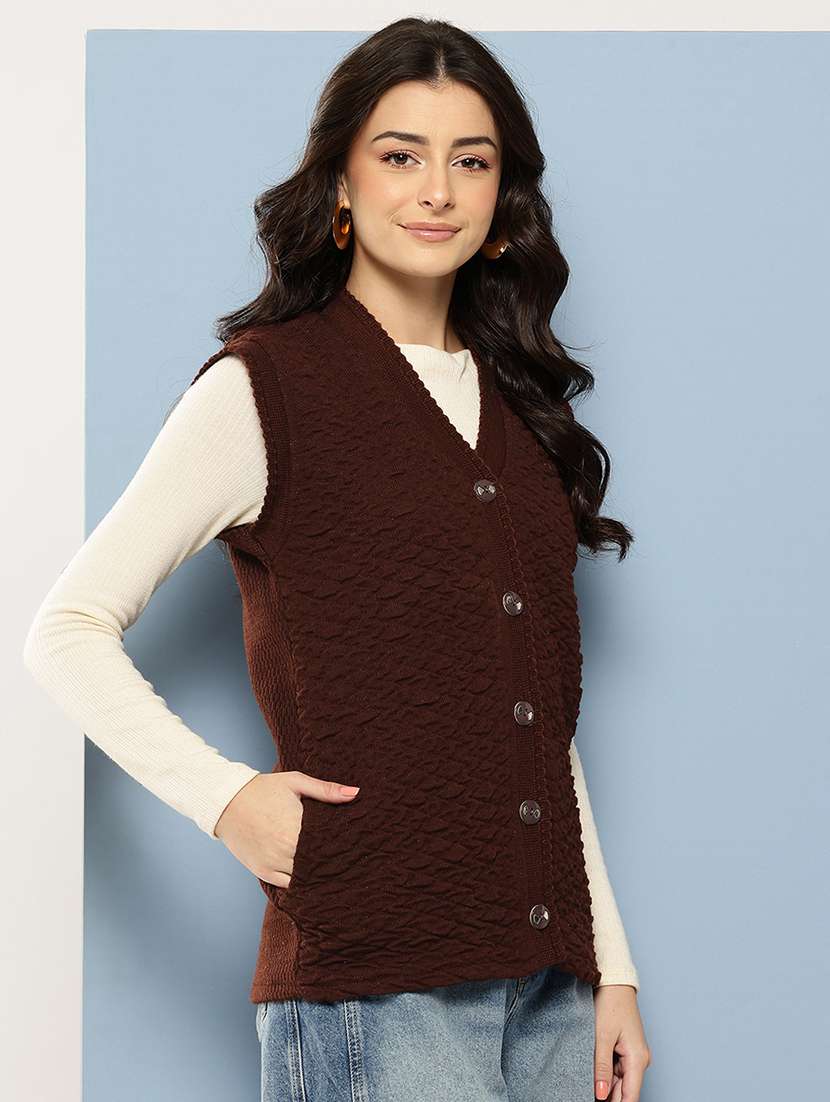 women self designed sleeveless cardigan - 22086540 -  Standard Image - 1