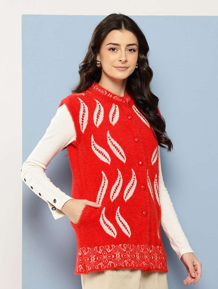 women self designed sleeveless cardigan - 22086542 -  Standard Image - 1