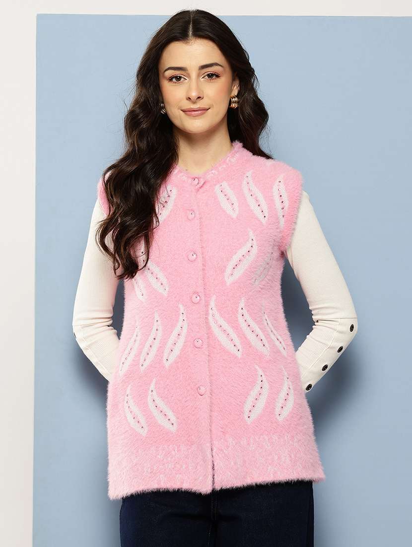 women self designed sleeveless cardigan