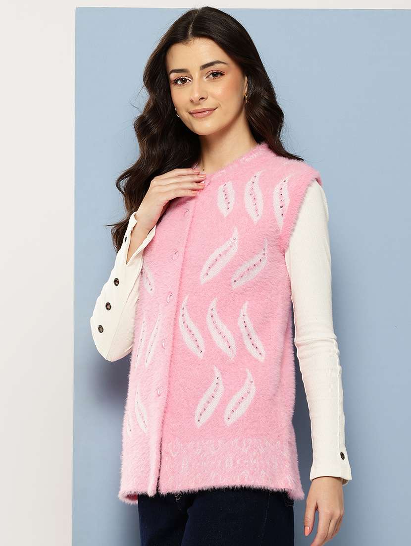 women self designed sleeveless cardigan - 22086543 -  Standard Image - 1