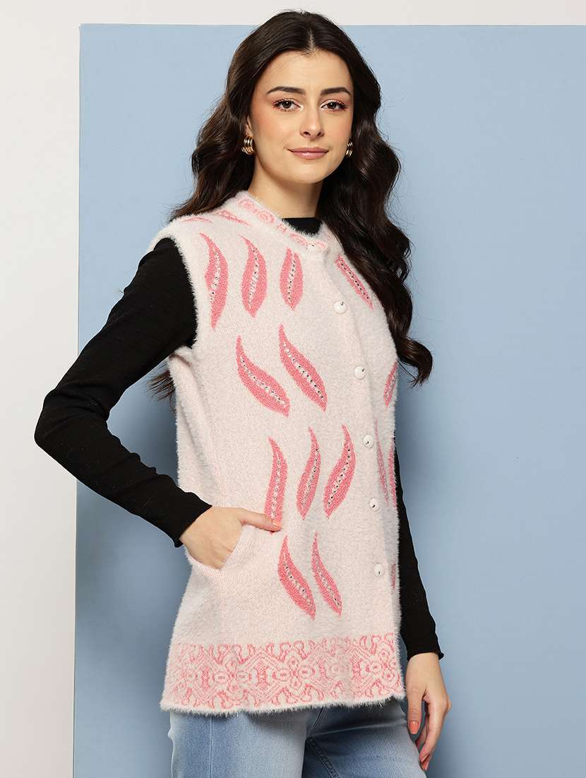 women self designed sleeveless cardigan - 22086544 -  Standard Image - 1