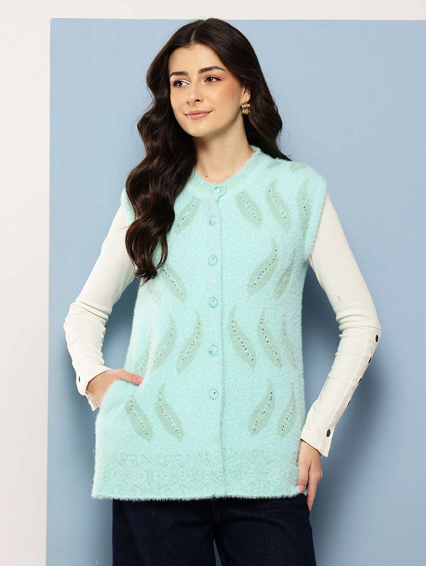 women self designed sleeveless cardigan