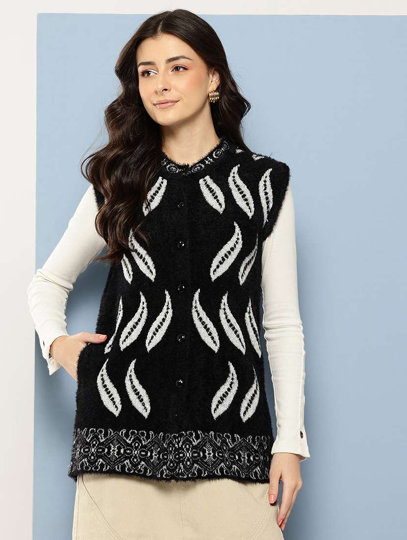 women self designed sleeveless cardigan