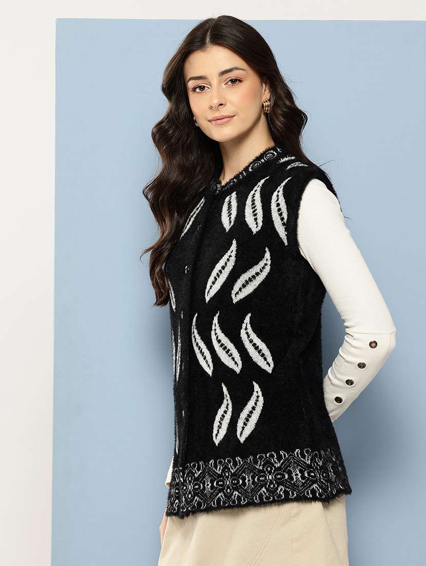 women self designed sleeveless cardigan - 22086546 -  Standard Image - 1