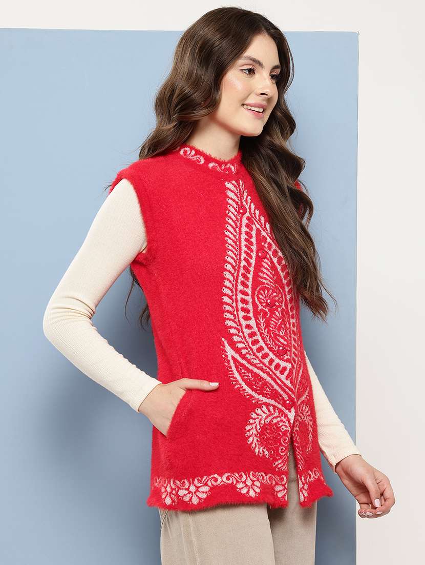 women self designed sleeveless cardigan - 22086547 -  Standard Image - 1