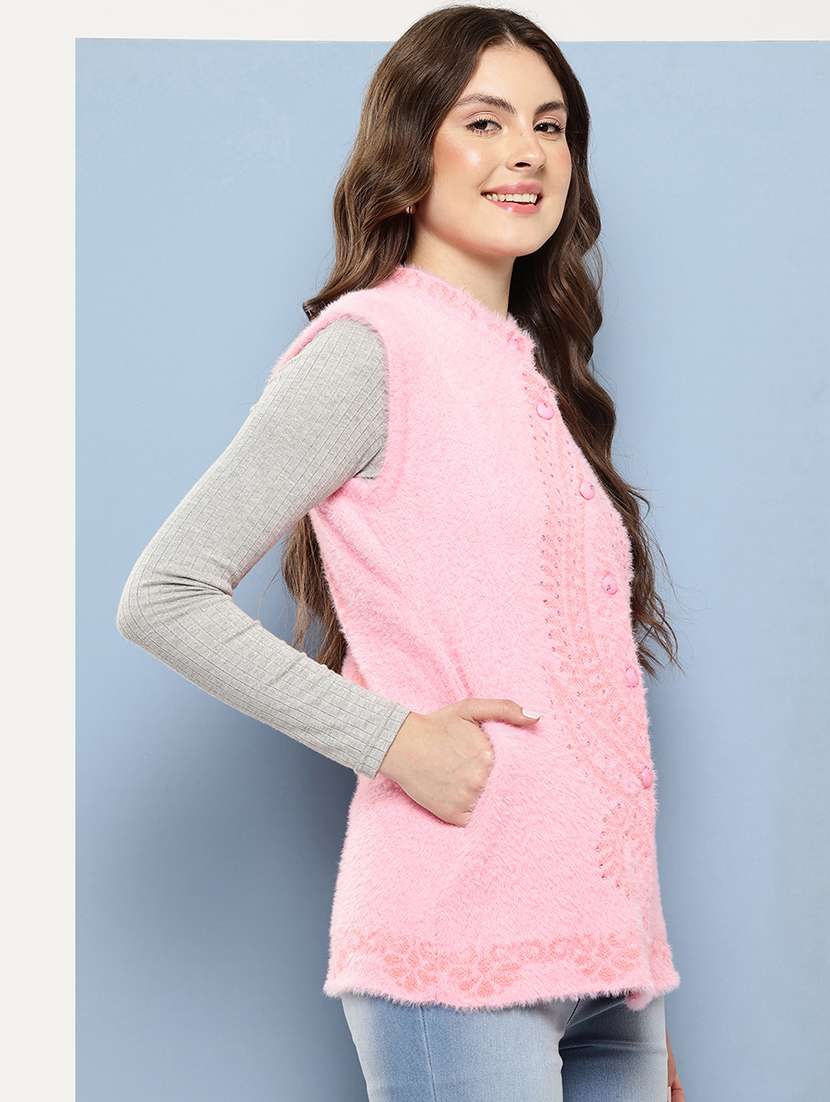 women self designed sleeveless cardigan - 22086548 -  Standard Image - 1