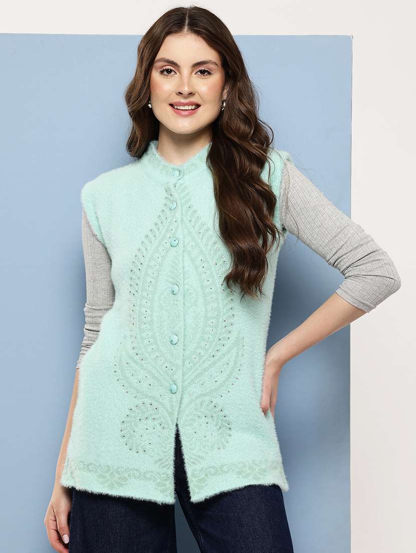 women self designed sleeveless cardigan