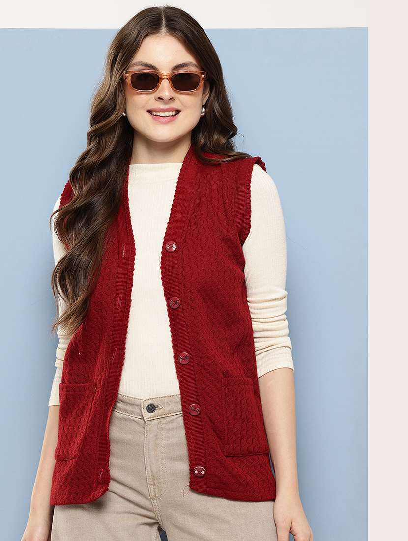 women self designed sleeveless cardigan