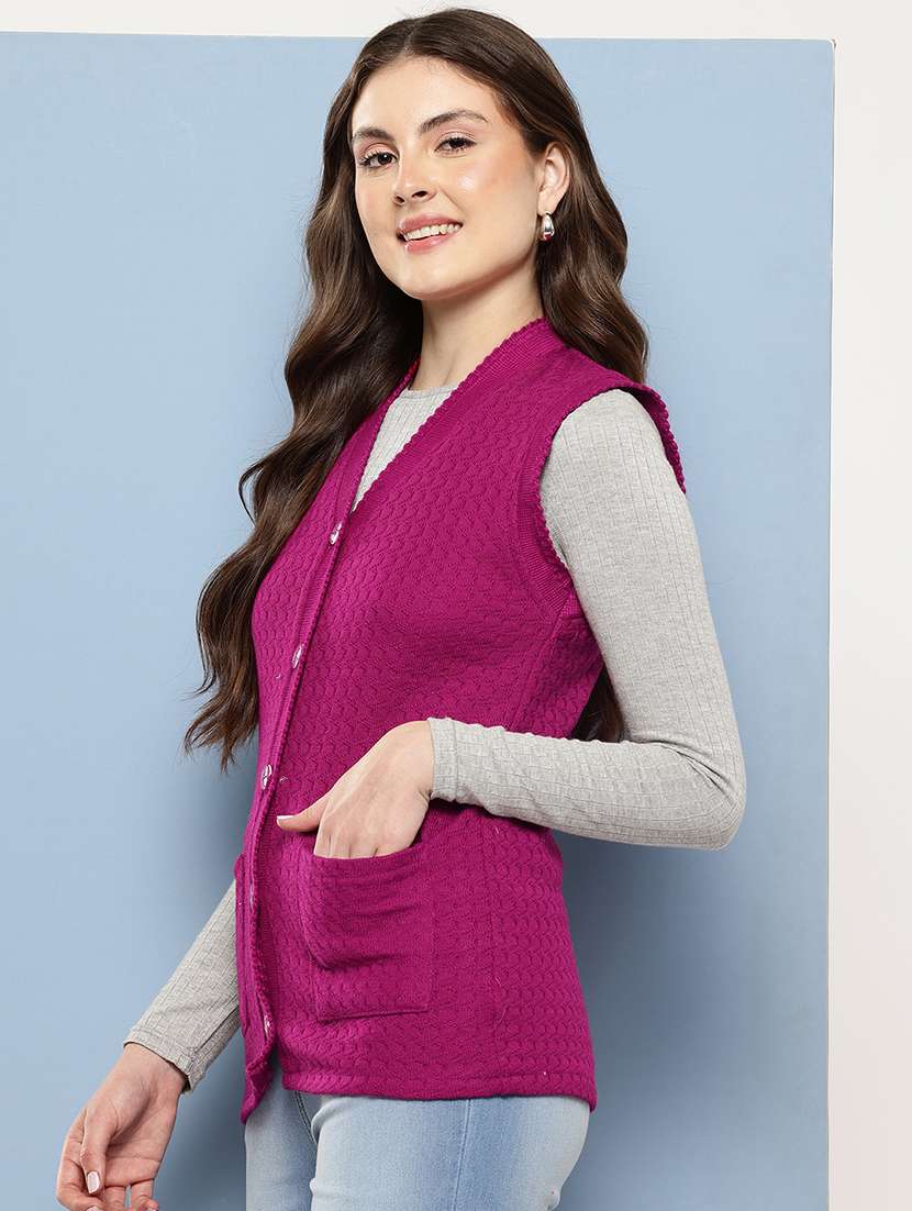 women self designed sleeveless cardigan - 22086553 -  Standard Image - 1