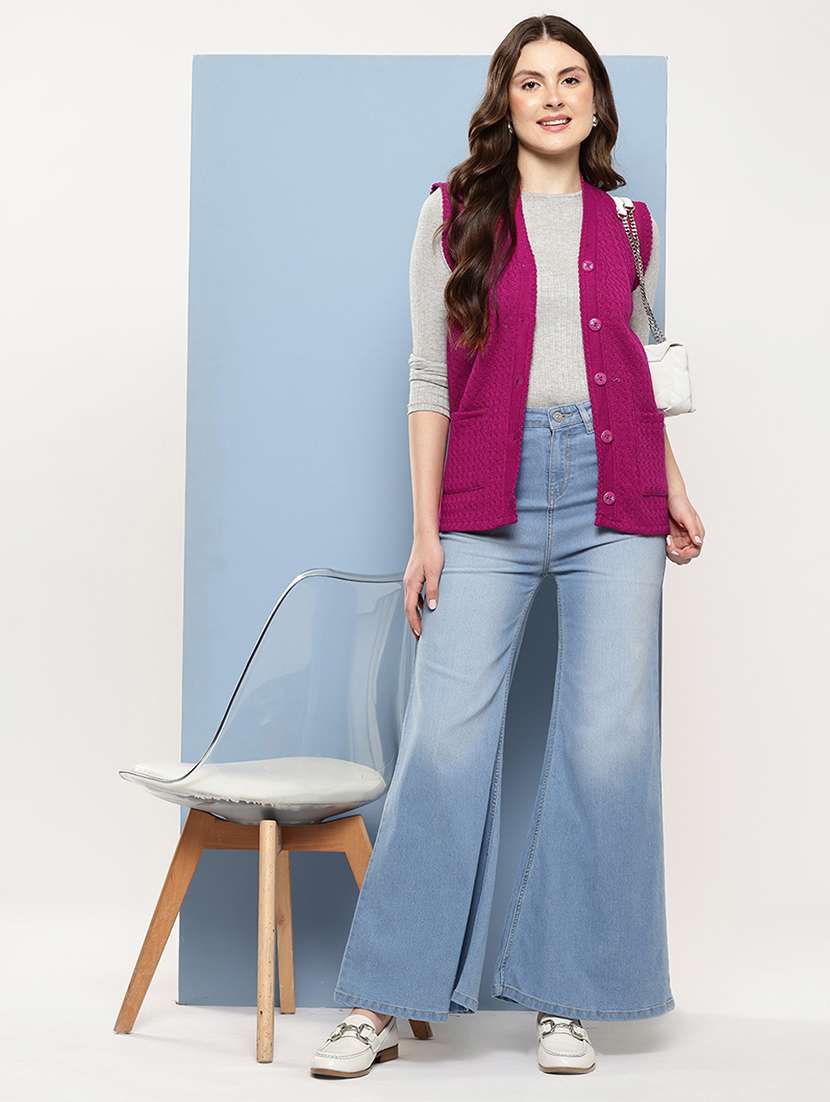 women self designed sleeveless cardigan - 22086553 -  Standard Image - 4