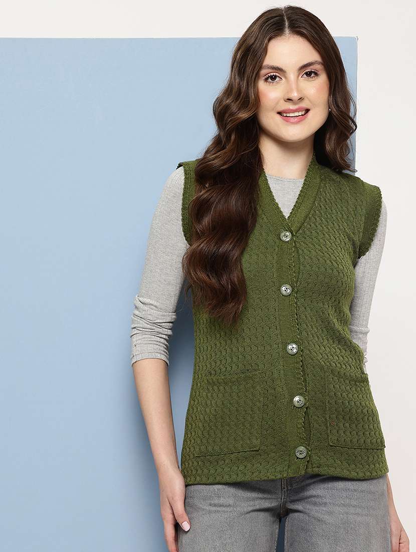 Women Self Designed Sleeveless Cardigan