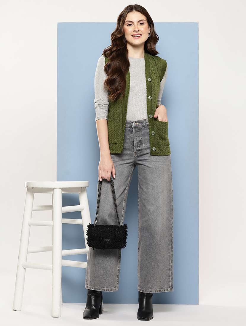 Women Self Designed Sleeveless Cardigan