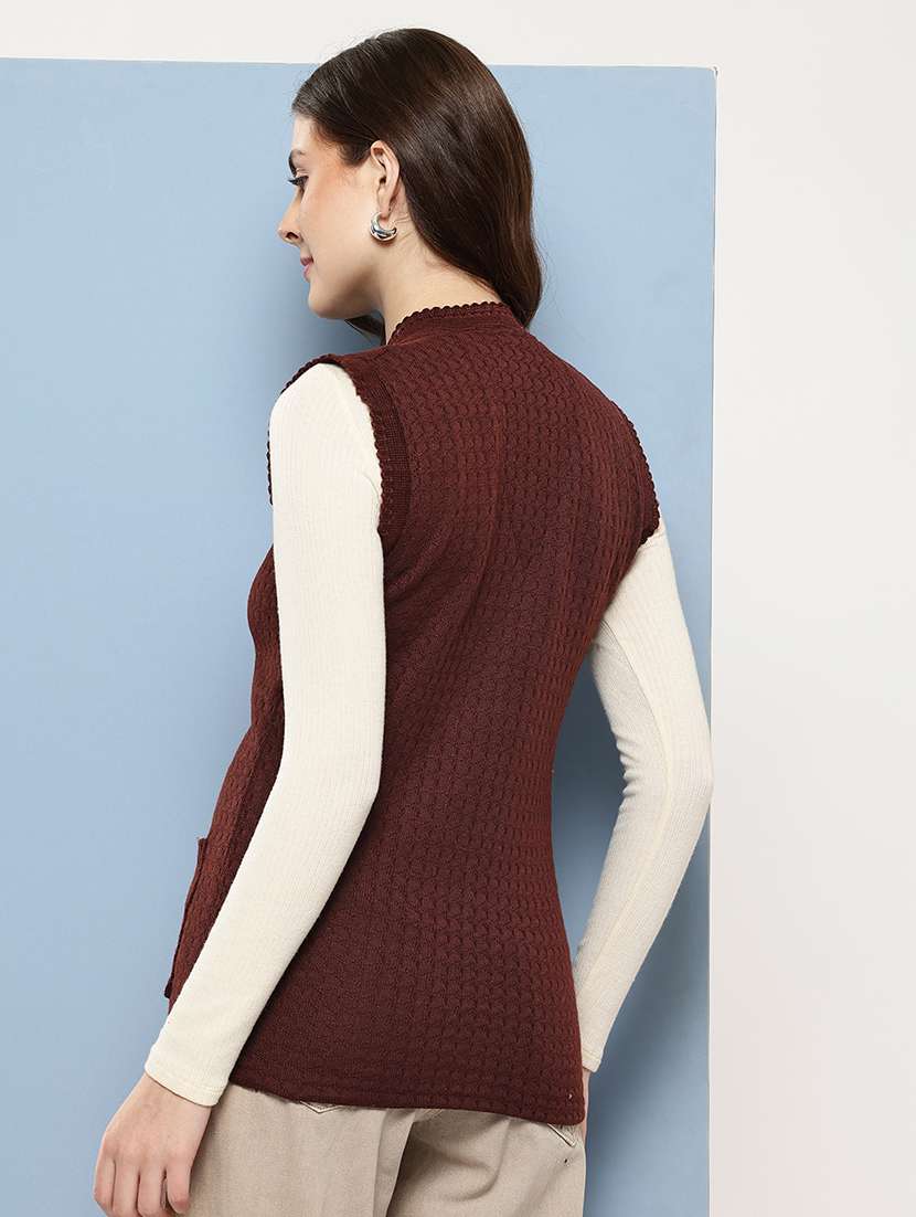 Women Self Designed Sleeveless Cardigan