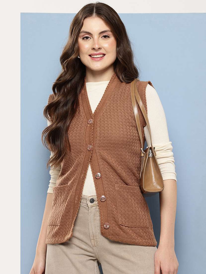 women self designed sleeveless cardigan