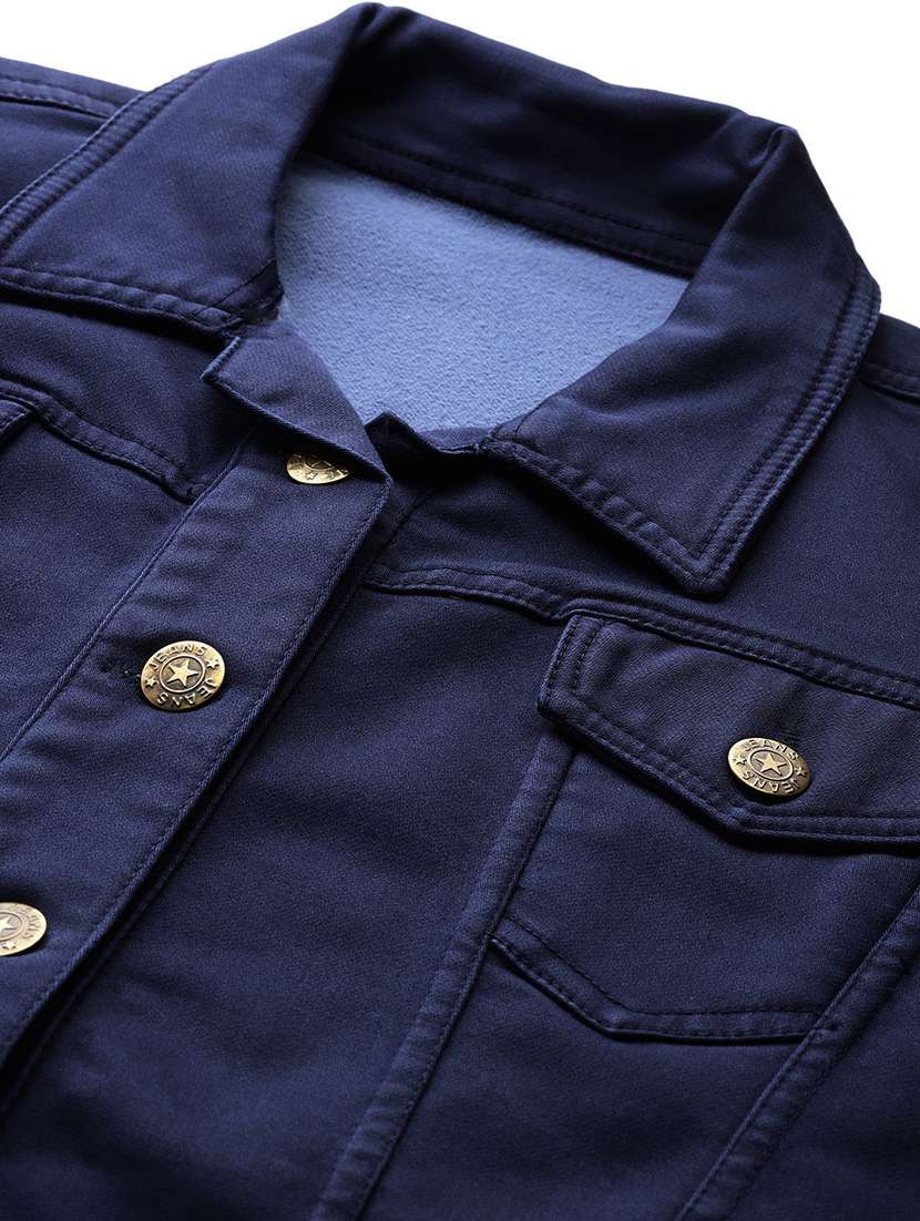 women solid long sleeev collared denim jacket - 22086560 -  Standard Image - 4