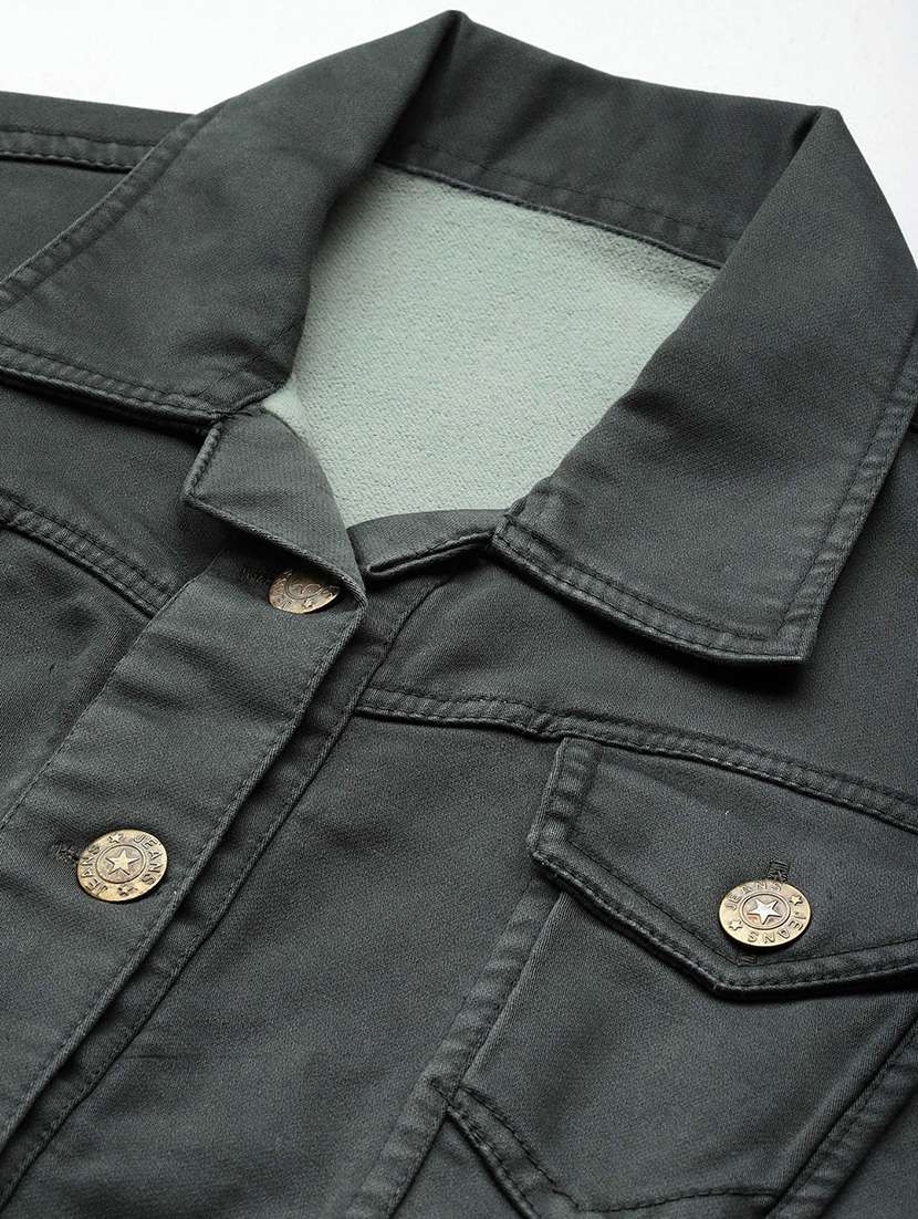 women solid long sleeev collared denim jacket - 22086562 -  Standard Image - 4