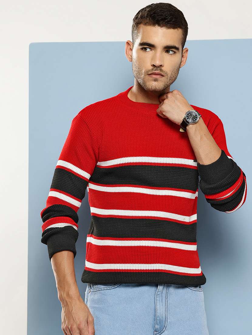 men striped long sleeve regular fit pullover 