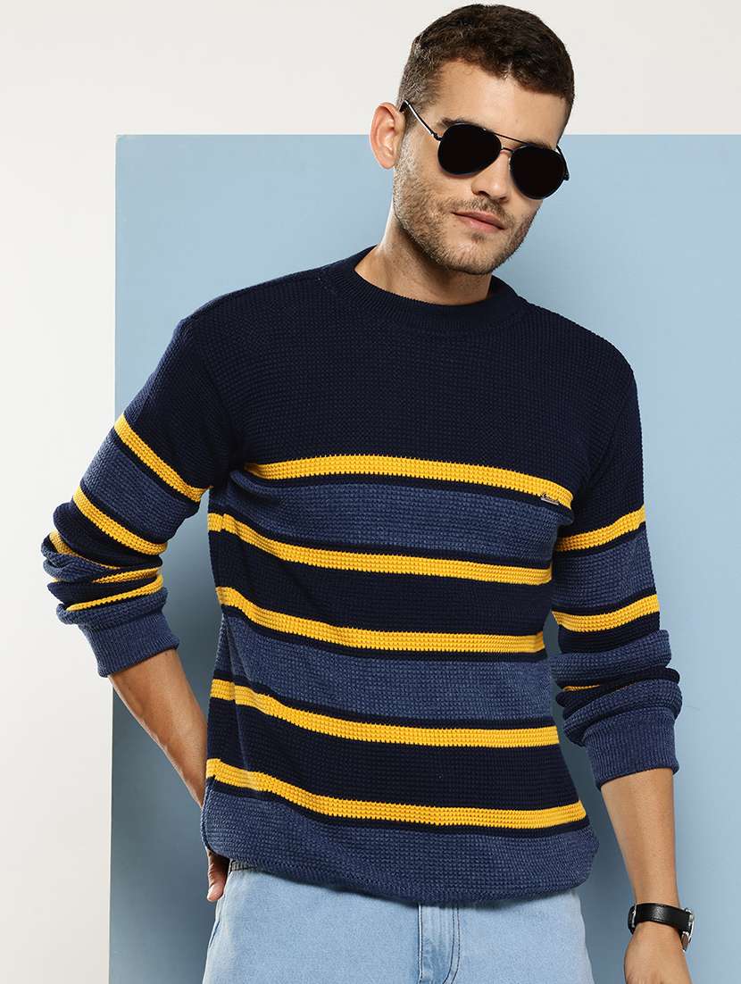 men striped long sleeve regular fit pullover 