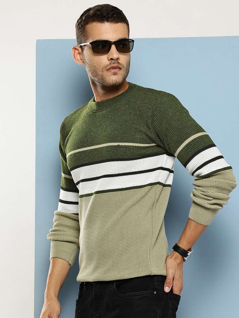 men striped long sleeve regular fit pullover 