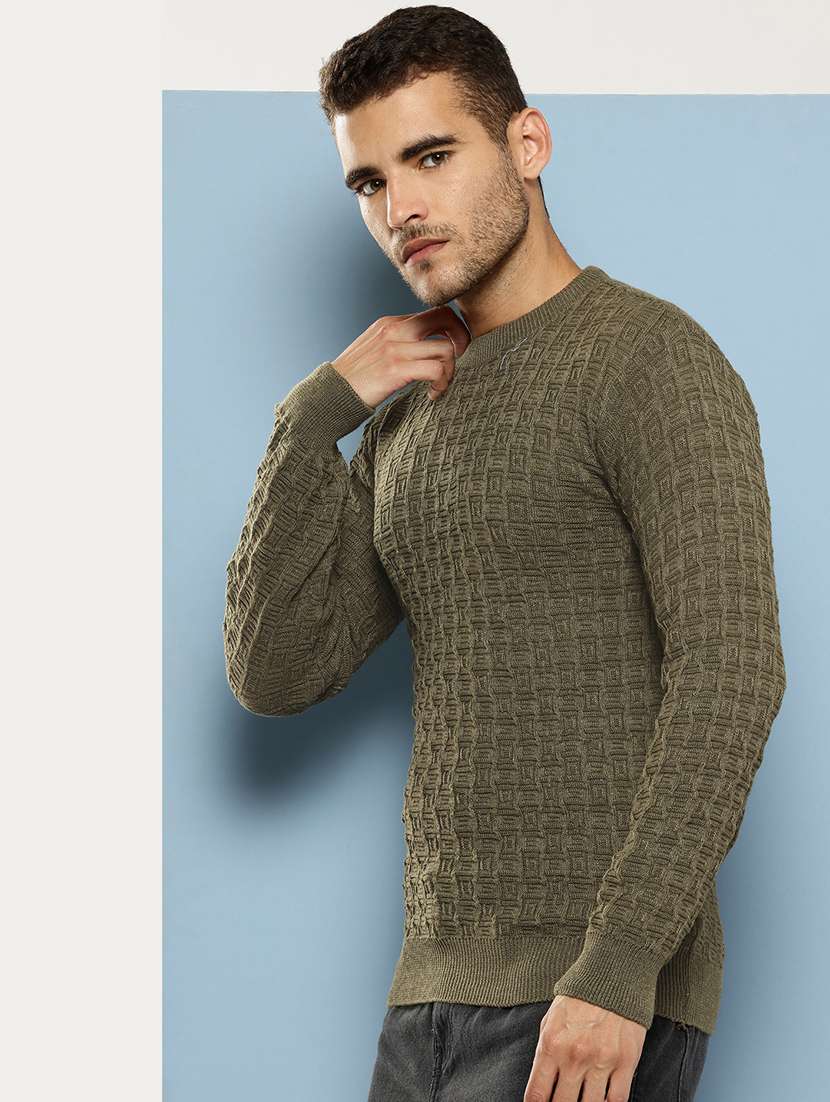 men self design long sleeve regular fit pullover - 22086584 - Standard Image - 1