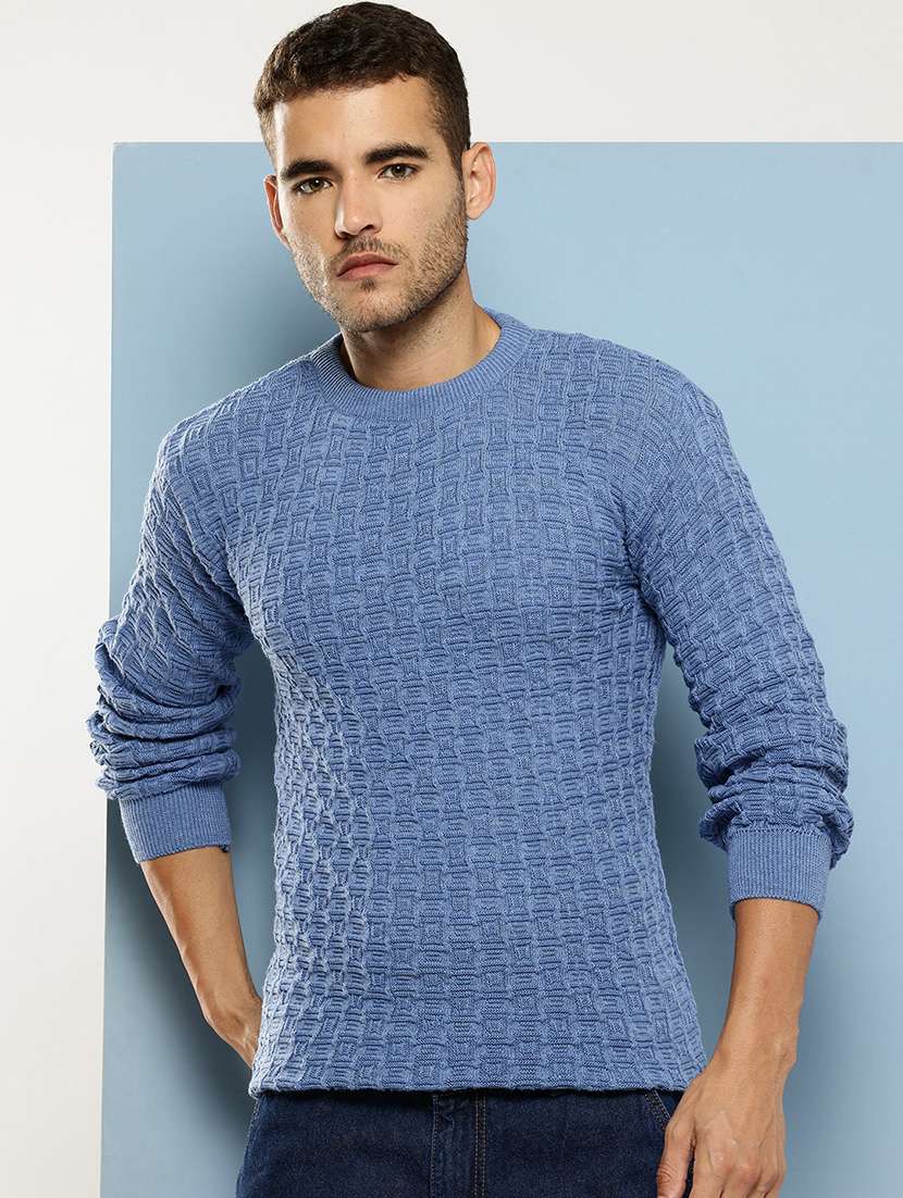 men self design long sleeve regular fit pullover 