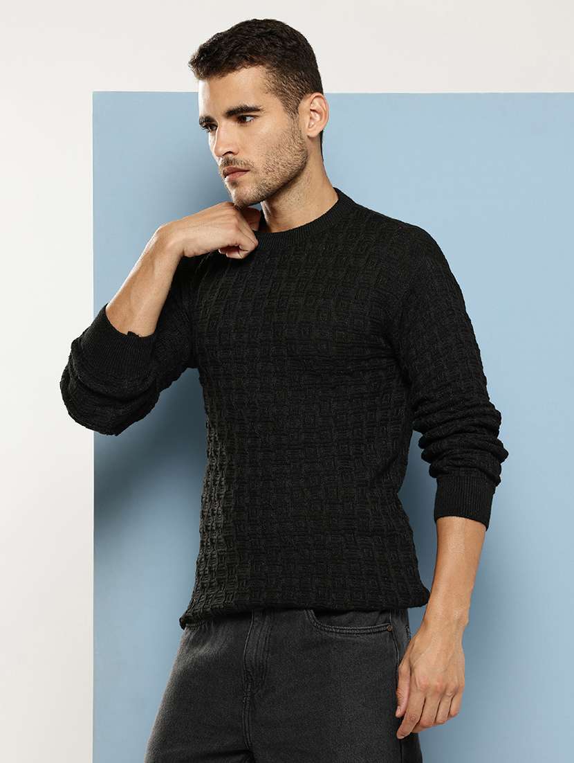 men self design long sleeve regular fit pullover - 22086587 - Standard Image - 1