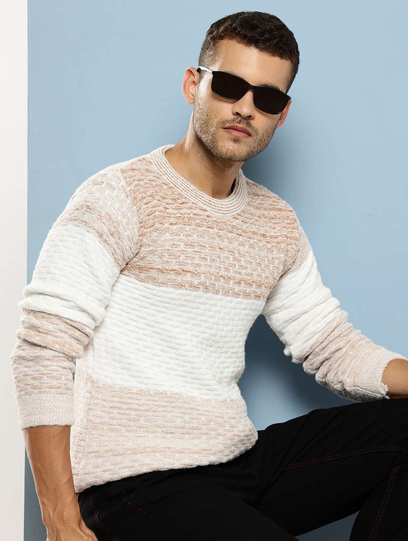 men self design long sleeve regular fit pullover 