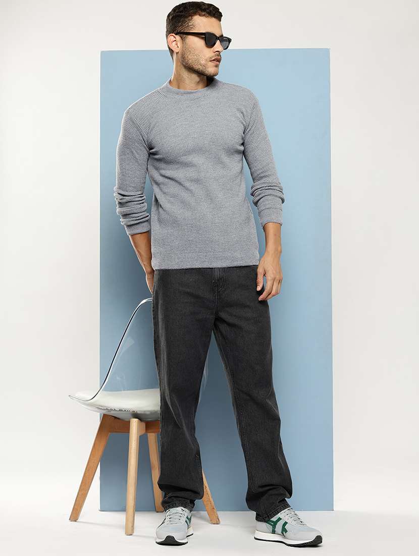 men self design long sleeve regular fit pullover - 22086600 - Standard Image - 4