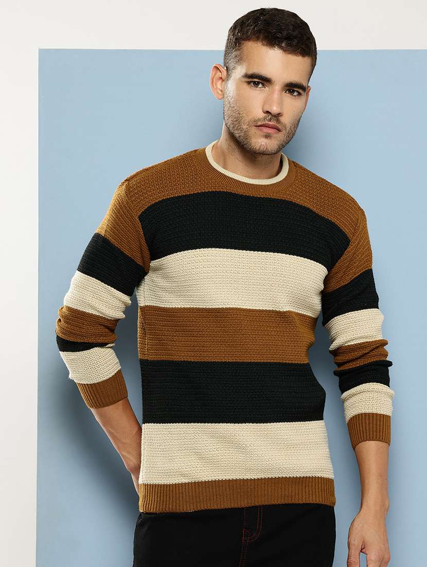 men striped long sleeve regular fit pullover 