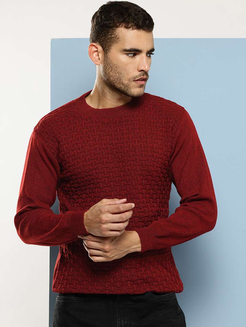 men self design long sleeve regular fit pullover - 22086610 - Zoom Image - 0