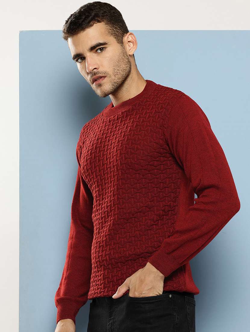 men self design long sleeve regular fit pullover - 22086610 - Standard Image - 1